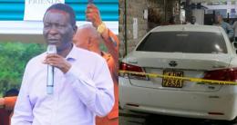 Photocollage of Charles Were and his Toyota Crown vehicle.